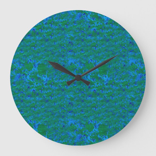 Blue and Green Textures Fish in the Sea Clock (Front)