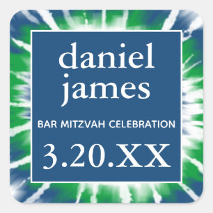 Blue and Green Tie Dye Bar Mitzvah Favour Tag