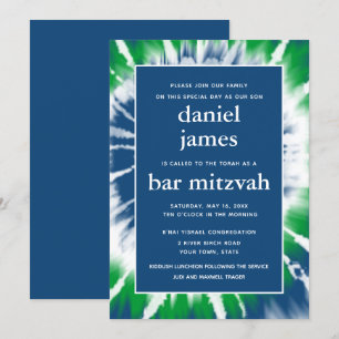 Blue and Green Tie Dye Bar Mitzvah Invitation