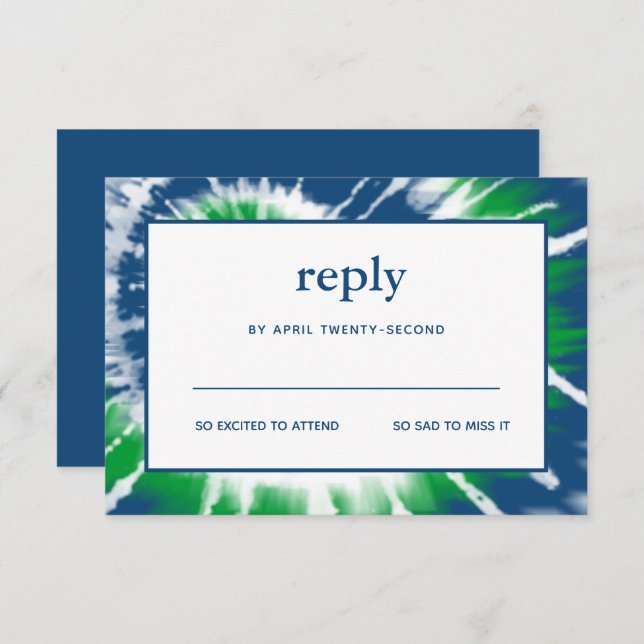 Blue and Green Tie Dye Bar Mitzvah  RSVP Card (Front/Back)