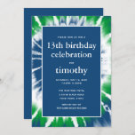 Blue and Green Tie Dye Birthday Invitation<br><div class="desc">This modern invitation features bold white lettering on the front with a blue and green tie dye spiral.  Use the template form to add your custom text.  The Customise feature can be used to change the font,  layout and colours.</div>