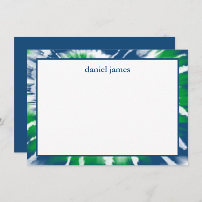 Blue and Green Tie Dye Personalised Flat Note Card (Front/Back)