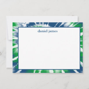 Blue and Green Tie Dye Personalized Flat Note Card