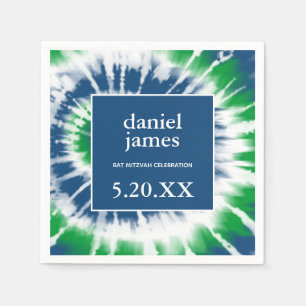 Blue and Green Tie Dye Spiral Personalised Party Napkin