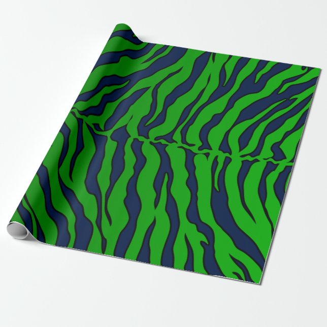 Blue And Green Tiger Stripes Animal Print Wrapping Paper (Unrolled)