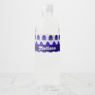 Blue and green trees pattern water bottle label