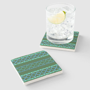 Blue and Green Tribal Seamless Pattern Stone Coaster