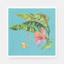 Blue and Green Tropical Leaves Floral Paper Napkin