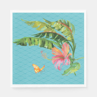Blue and Green Tropical Leaves Floral Paper Napkin