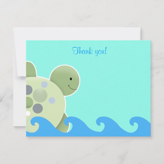 Blue and Green Turtle Flat Thank you note Card (Front)
