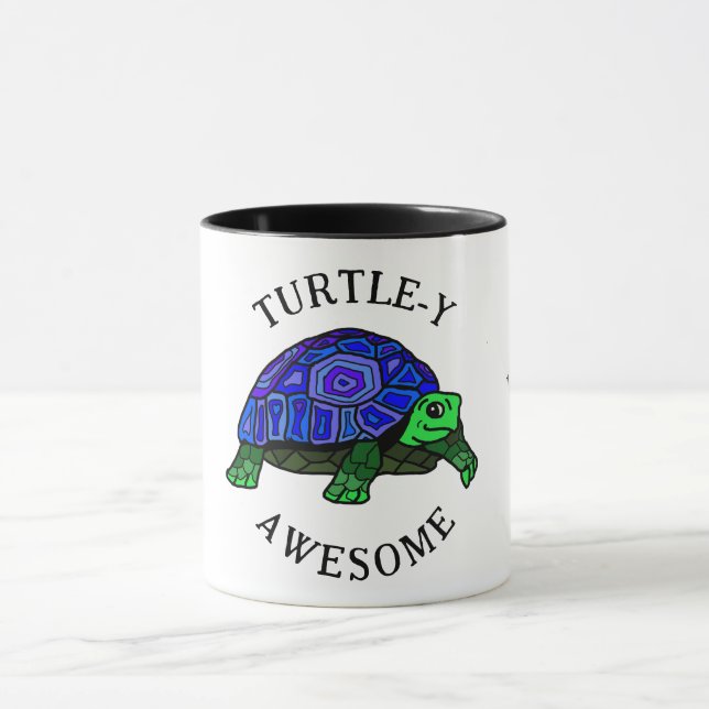 Blue and green turtle. Turtle-y awesome. Your name Mug (Center)