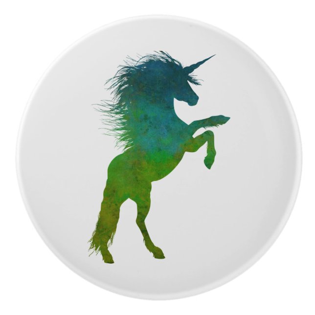 Blue and Green Unicorn Ceramic Knob (Front)