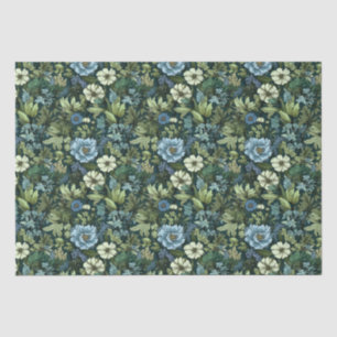 Blue and Green Victorian Wildflowers pattern Tissue Paper