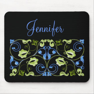 Blue and Green Vine with Name Mouse Mat