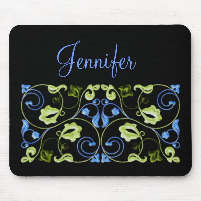 Blue and Green Vine with Name Mouse Mat (Front)