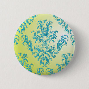 Blue and Green Vintage Damask 6 Cm Round Badge