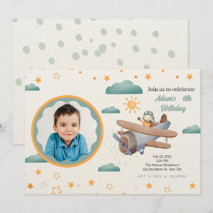 Blue and Green Watercolor Aeroplane birthday Invitation
