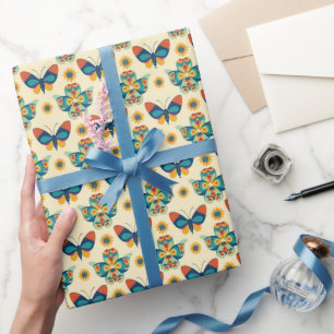 Blue and Green Watercolor Butterfly Wrapping Paper
