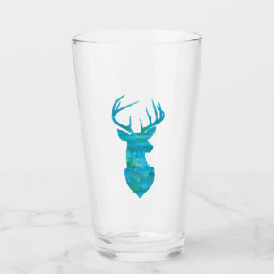 Blue and Green Watercolor Deer Trophy Art Glass