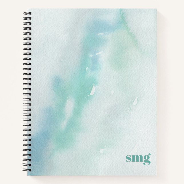 Blue and Green Watercolor Dreams Monogram Notebook (Front)