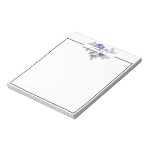 Blue and green watercolor floral personalised  notepad
