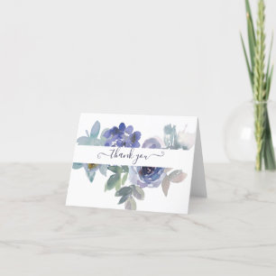Blue and green watercolor floral personalised than thank you card