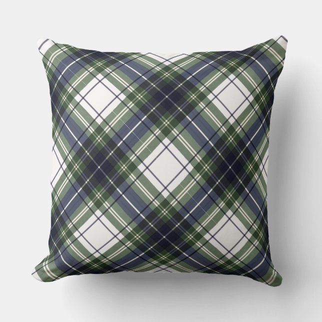 Blue and Green Watercolor Plaid Pillow (Front)