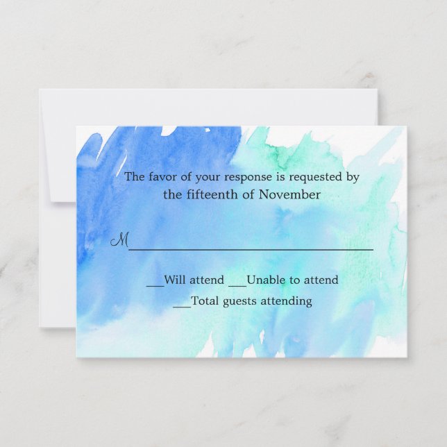 Blue and Green Watercolor Wash RSVP Card (Front)