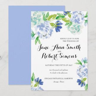 Blue and Green Watercolor Wedding Invitation