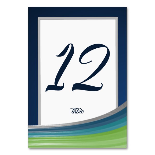 Blue and Green Wave Bar Mitzvah Table Number (Front)