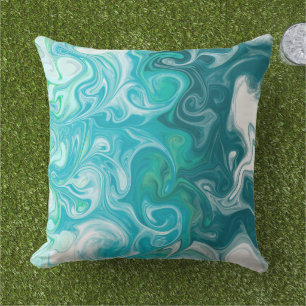 Blue and Green Waves Digital Fluid Art    Cushion