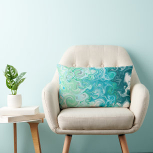 Blue and Green Waves Digital Fluid Art    Lumbar Cushion