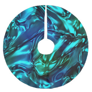 Blue and Green Wavy Metallic Look Brushed Polyester Tree Skirt