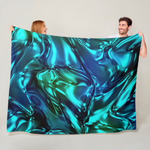 Blue and Green Wavy Metallic Look Fleece Blanket