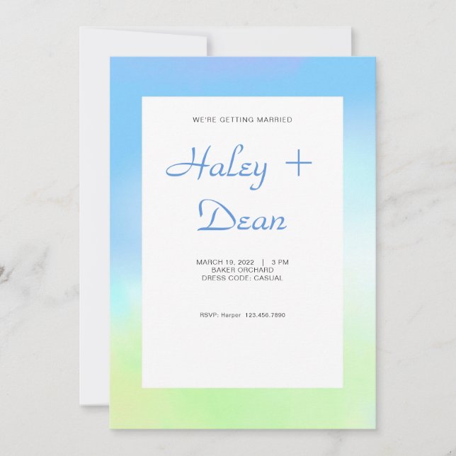 Blue and Green Wedding Invitation (Front)