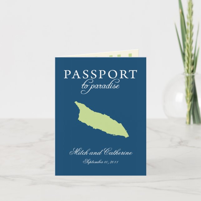 Blue and Green Wedding Passport Aruba Invitation (Front)