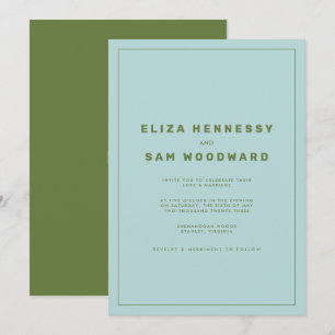 Blue and Green Wes Anderson Inspired Wedding Invitation
