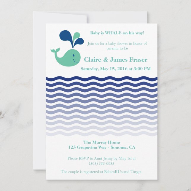 Blue and Green Whale Baby Shower Invitation (Front)