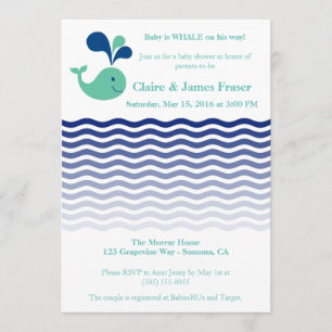 Blue and Green Whale Baby Shower Invitation
