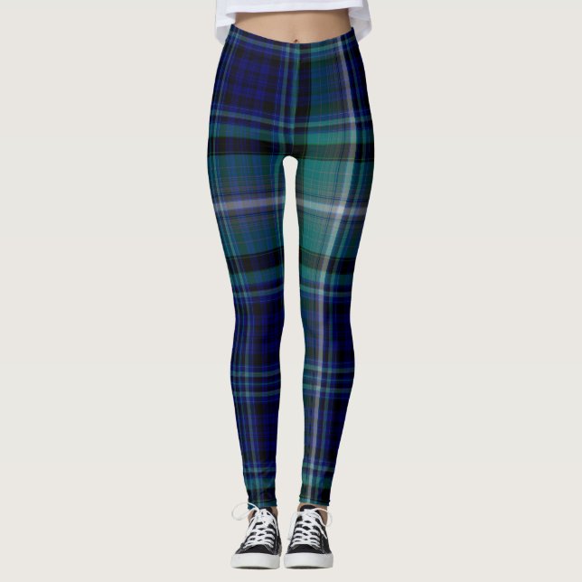 Blue and Green Winter Plaid Leggings (Front)
