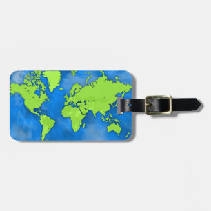 Blue and Green World Map Luggage Tag