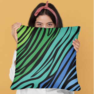Blue and Green Zebra Pattern Cushion