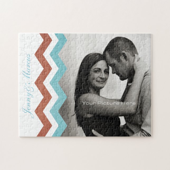 Blue and Green Zig Zag Pattern Jigsaw Puzzle (Horizontal)