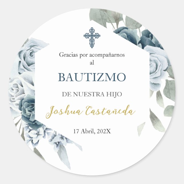 Blue and greenery bouquet thank you sticker (Front)