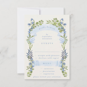 blue and greenery spring elegant wedding RSVP card