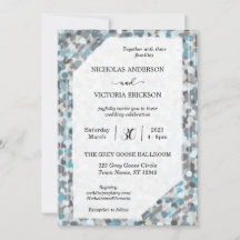 Blue and Grey Abstract Pebble Wedding Invitation