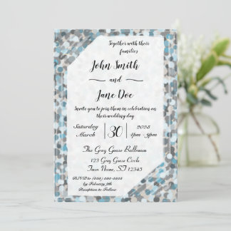 Blue and Grey Abstract Stone Wedding Invitation
