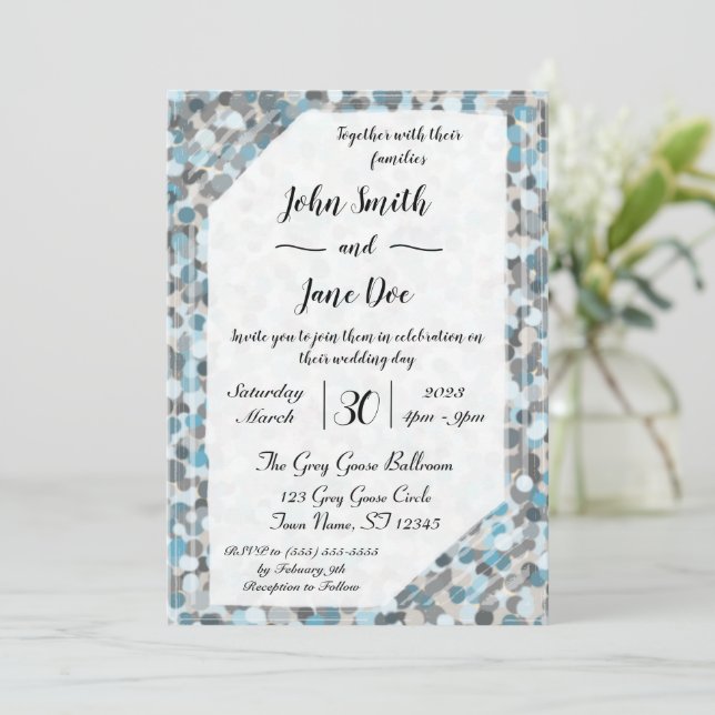 Blue and Grey Abstract Stone Wedding Invitation (Standing Front)