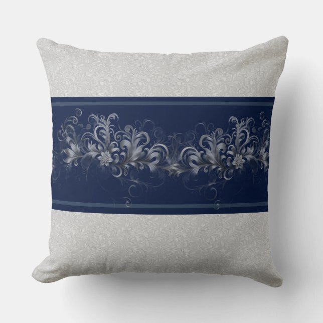 Blue and Grey Abstract Throw Pillow (Front)