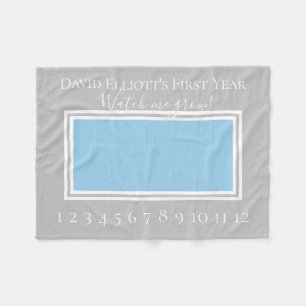 Blue and Grey Baby Boy Milestone Photo Fleece Blanket
